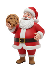 Fototapeta premium Happy santa claus character holding a delicious chocolate chip cookie for christmas holiday season celebration