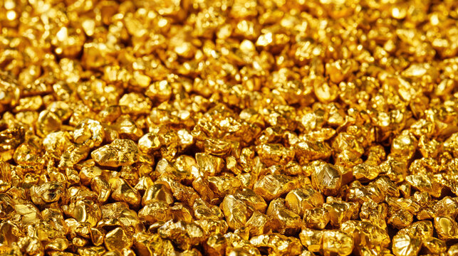 Gold nugget texture close up with shiny metallic surface and rich yellow color