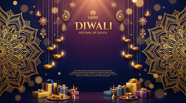 Decorative diwali festival banner featuring a festive background for business promotion and corporate services with a discount offer isolated on transparent background
