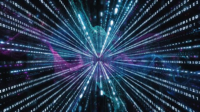 Glitch Matrix Loop Digital Particles Storming Binary Code Flowing Diagonal