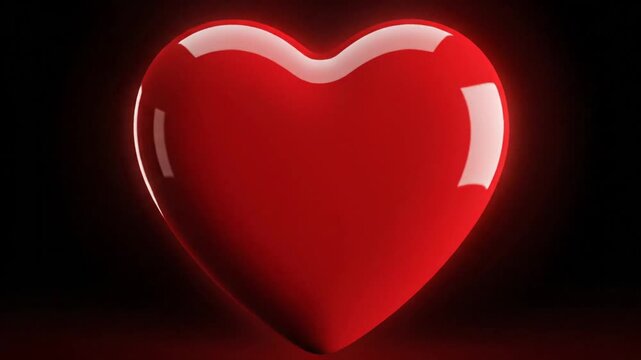 Glossy red 3D heart floating on black background