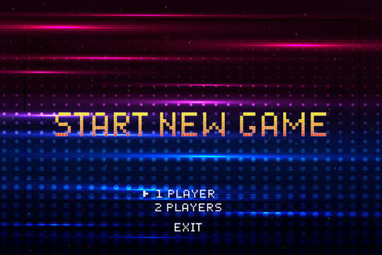 Start new game by selecting a player or exiting the game's main menu. Modern trendy game background with lighting effect. Vector illustration