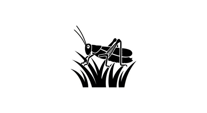Black silhouette of grasshopper insect.