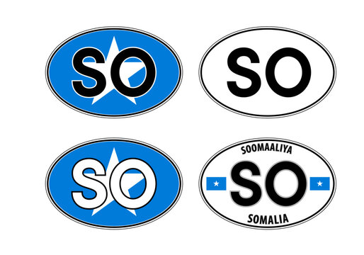 Somalia, oval international vehicle registration code license plate car sticker, vector illustration