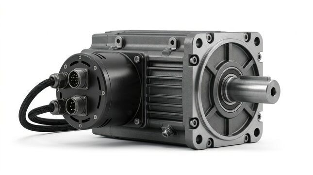 Brushless servo motor render, isolated on pure white background