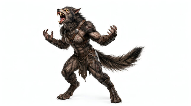 Werewolf Woman Warrior in Leather Armor Snarling