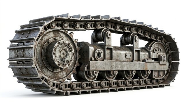 Bulldozer track chain crawler as&hellip;, isolated on pure white background