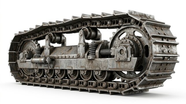 Bulldozer track chain crawler as&hellip;, isolated on pure white background