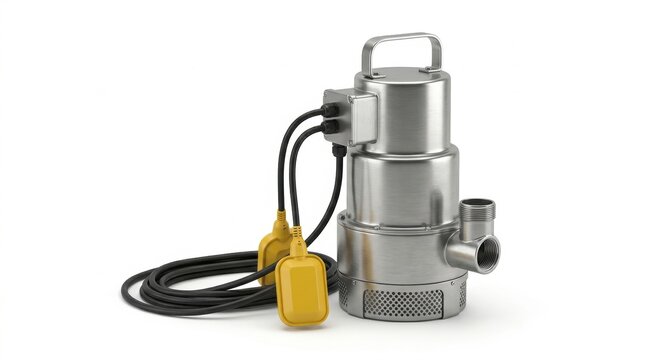 Drainage pump with float switch, isolated on pure white background