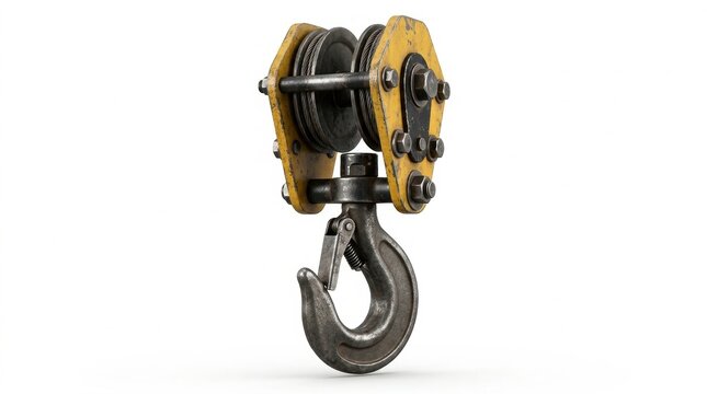 Industrial crane hoist hook asse&hellip;, isolated on pure white background