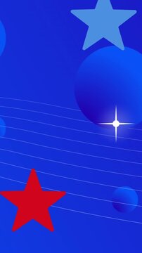 Animation of red, white and blue stars of united states of america on blue background