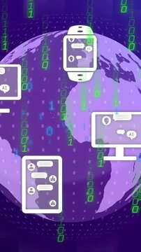 Animation of ai text, data processing over globe
