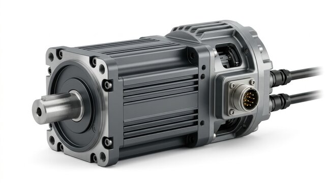 Servo motor with encoder housing, isolated on pure white background