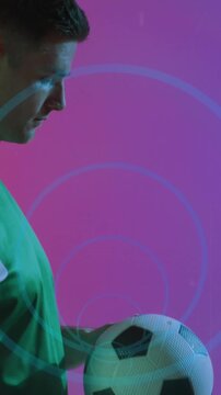 Animation of circles over caucasian footballer and football