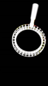 Animation of magnifying glass moving on black background