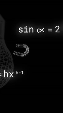 Animation of icons over mathematical equations on black background