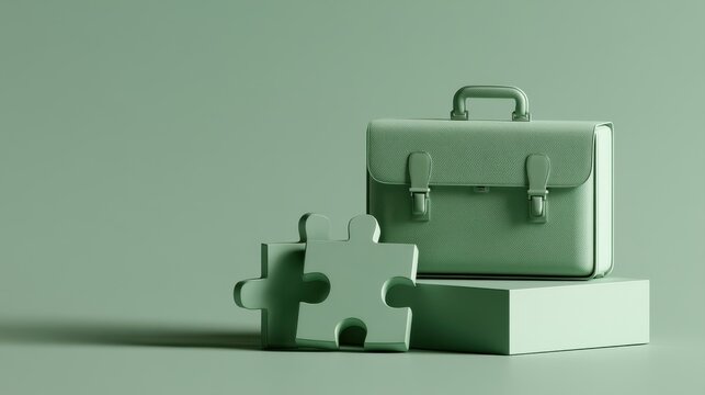 Interlocking puzzle pieces beside a generic professional briefcase, expressing continuous career development.