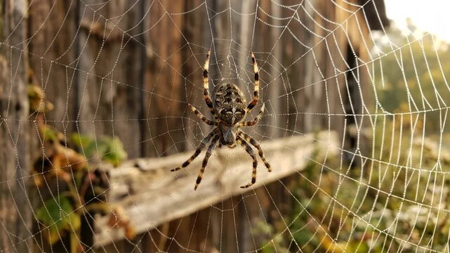 barn spider on the net net close up morning light macro web wildlife video