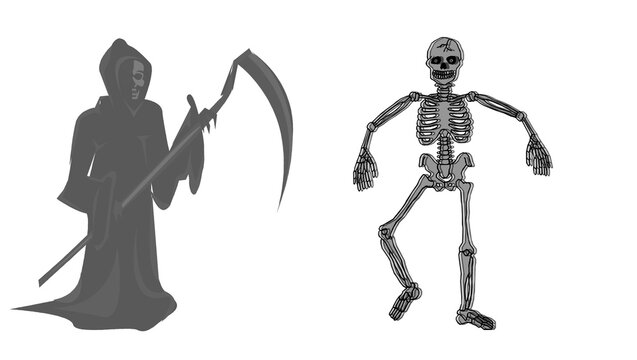 Grim Reaper with Scythe and Skeleton Vector