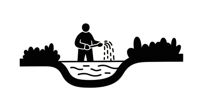 Man watering plants from hose outdoors.