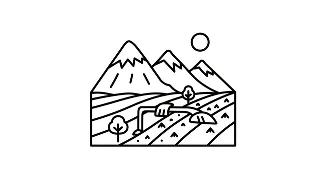 Mountain landscape with house and road.