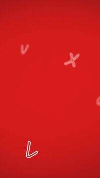 Digital composition of multiple english language alphabets floating against red background