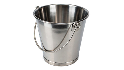Empty classic metallic stainless steel bucket container isolated on transparent background © RRose