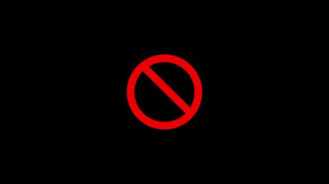 Prohibition, forbidden, or no entry sing red circle and line symbol icon animation,Warning, stop or no entry forbidden red circle and line symbol .4k motion graphics video