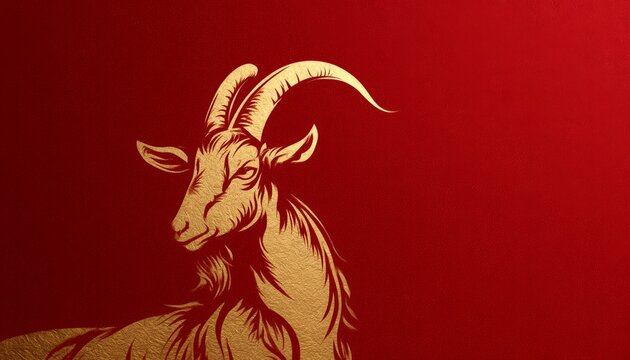 Luxury Red and Gold Chinese Zodiac Goat Sculpture Background with 
Copy Space for Chinese New Year 2027 Celebration
