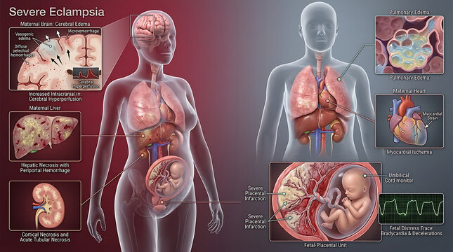 Transparent Severe Eclampsia with Generalized Seizures Cerebral Vasogenic Edema Petechial Hemorrhages Hepatic Necrosis Cortical Renal Necrosis Placental Infarction