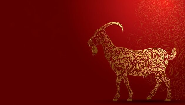 Luxury Red and Gold Chinese Zodiac Goat Sculpture Background with 
Copy Space for Chinese New Year 2027 Celebration