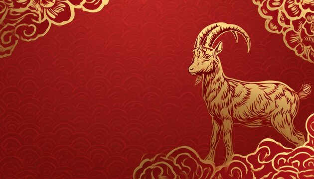 Luxury Red and Gold Chinese Zodiac Goat Sculpture Background with 
Copy Space for Chinese New Year 2027 Celebration