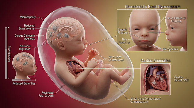Transparent Severe Fetal Alcohol Syndrome with Microcephaly Facial Dysmorphism Smooth Philtrum Thin Upper Lip VSD Growth Restriction Cognitive Impairment Pathology