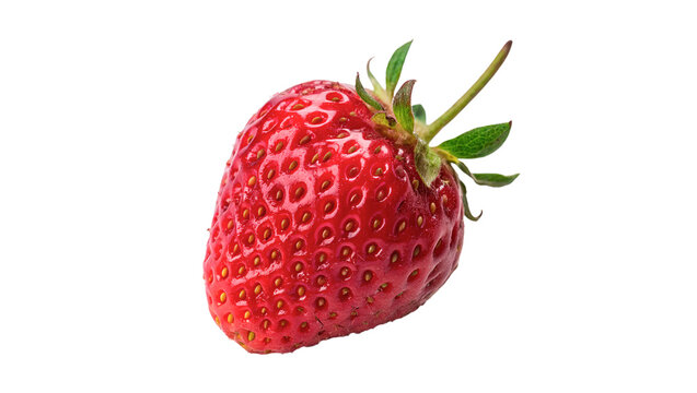 Single fresh delicious sweet red strawberry isolated on transparent background
