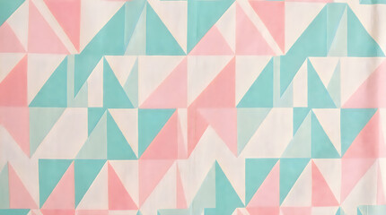 Abstract geometric pattern with pink and mint triangles illustration