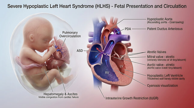 Transparent Severe Hypoplastic Left Heart Syndrome with Underdeveloped Left Ventricle Aortic Atresia Mitral Atresia Ductal-Dependent Circulation Cyanosis Pathology