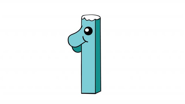 Cute cartoon number one. Animated digit one, with alpha channel, Cartoon
