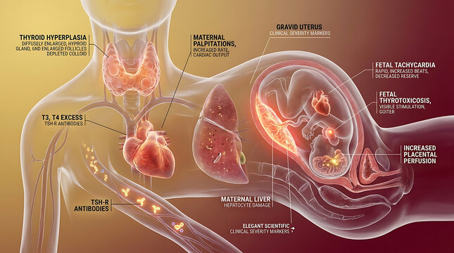 Transparent Severe Hyperthyroidism in Pregnancy with Maternal Thyroid Hyperplasia Fetal Thyrotoxicosis Goiter Tachycardia Increased Cardiac Output Placental Hyperperfusion