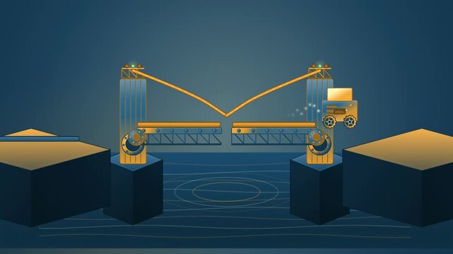 Abstract animated cross chain bridging across drawn as cyan and teal lines and shapes on a deep dark background. Seamless looping 4K motion graphics video with free space for text, ideal for technolog