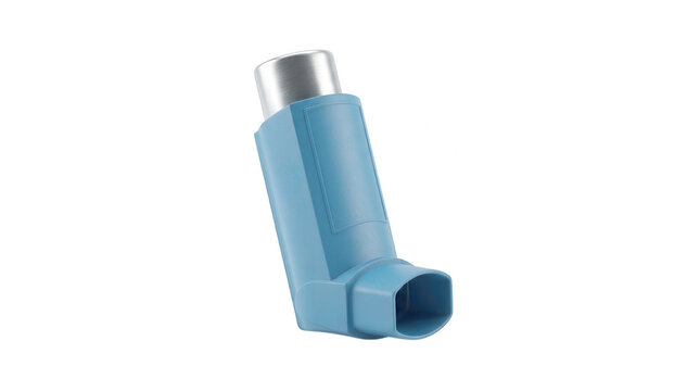 Medical inhaler blue asthma device for respiratory relief used to deliver medication directly.