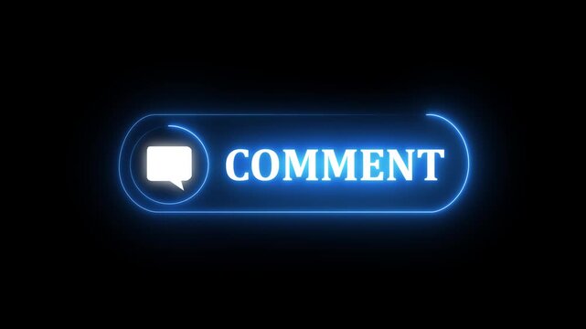 Blue Neon Comment Button Animation with Speech Bubble Icon on Black Background