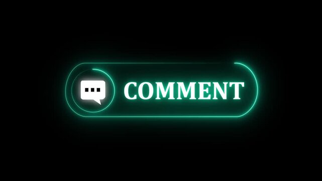 Neon Comment Button Animation with Speech Bubble Icon on Black Background