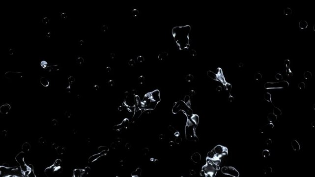 A smooth water stream expands into a detailed splash with realistic fluid motion.