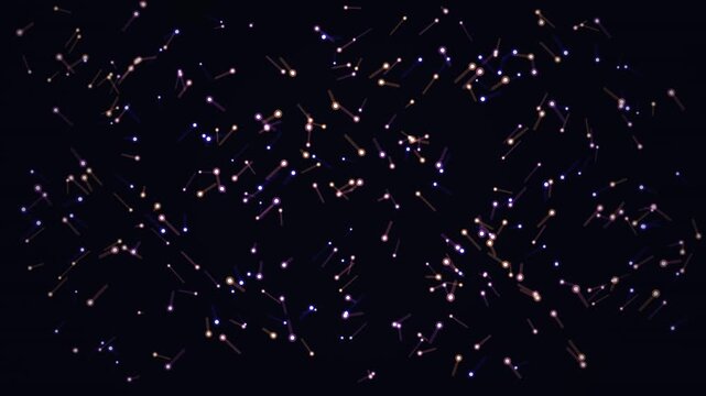 Seamless looping tech background featuring glowing particle constellations and connecting lines on a deep black canvas.