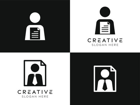 Set of people profile logo design templates. Isolated modern people with job application elements designs in black and white.