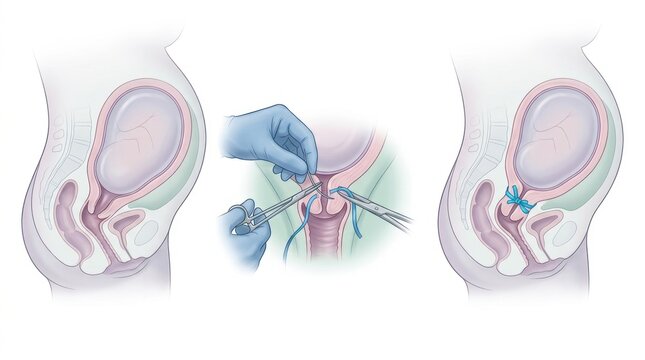 Cervical cerclage procedure to prevent premature birth in pregnant women