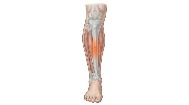 Anatomy of the lower leg showing shin splints pain and muscle strain