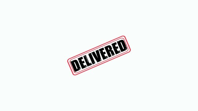 Delivered rubber stamp animation with black ink text isolated on a clean white background loop