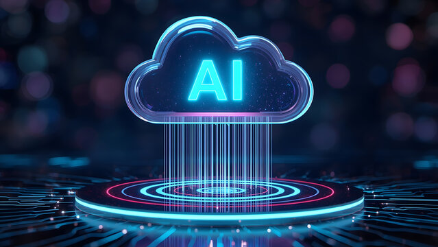 Cloud and edge computing technology data transfer concept. A large cloud icon is in the center, Ai Brain Cloud Big data, network, Science and futuristic ai cloud background concept.