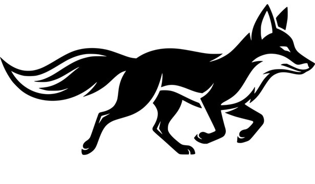 Stylized Running Fox Black and White Wildlife Vector Icon